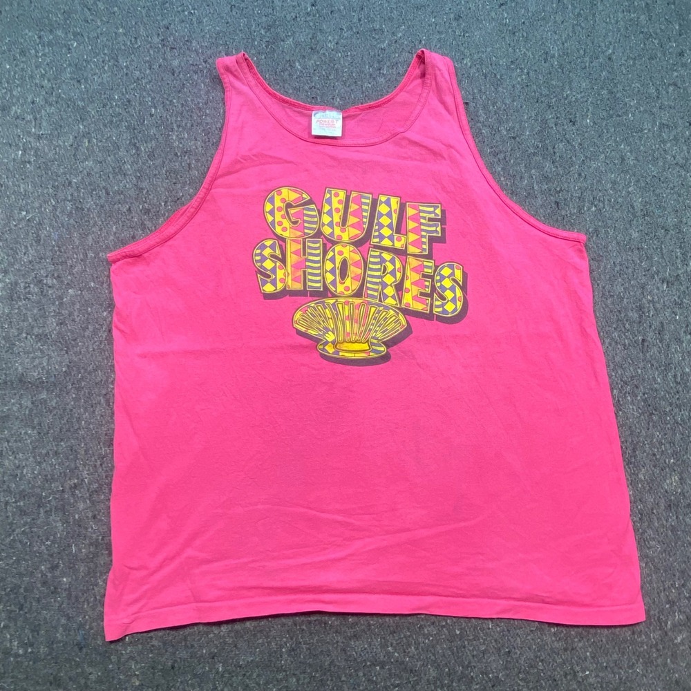Oneita Tank Top XL Mens Pink‎ Vintage Gulf Shores Graphic Cotton USA Made 4674